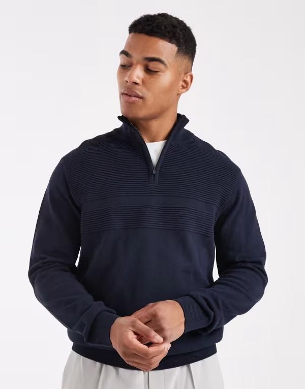 スリードベア メンズ アウター ニット・セーター セーター ニット Threadbare 14 zip knit sweater NAVY ネイビー