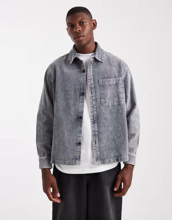 コットンオン メンズ トップス シャツ コーデュロイ Cotton On boxy overshirt corduroy GRAY CORD グレー