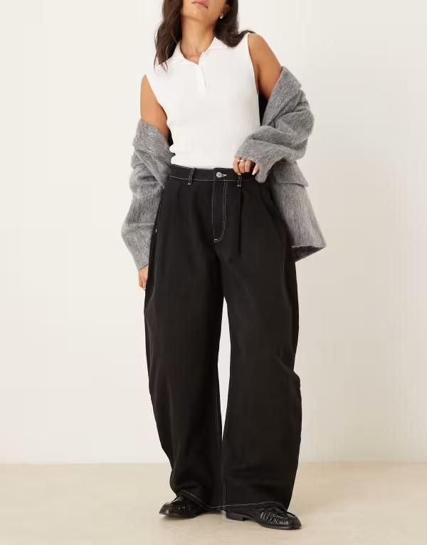 エイソス レディース ボトムス デニムパンツ ジーンズ ASOS DESIGN oversized barrel leg jeans in washed WASHED BLACK ブラック