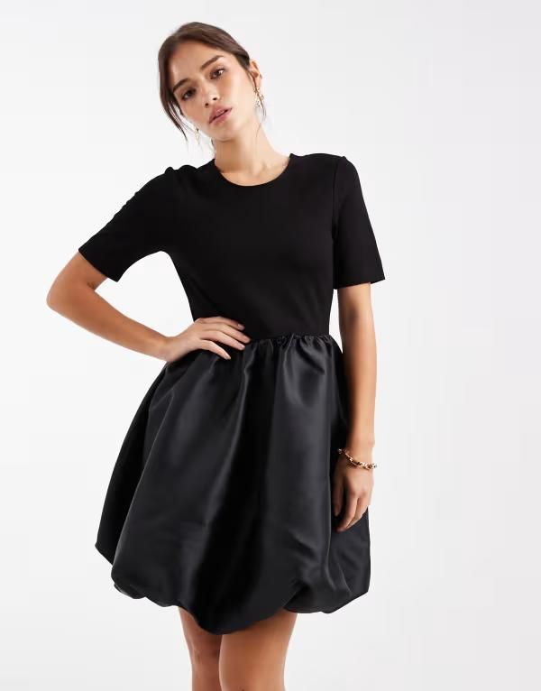 ピーシーズ レディース トップス ワンピース ミニワンピース ミニ サテン スカート Pieces satin skirt bubble mini dress Black ブラック 12,565円