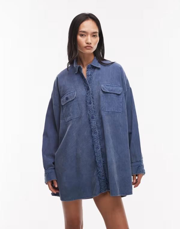 エイソス レディース トップス ワンピース シャツ デニム ASOS DESIGN oversized shirt with pockets in washedenim WASHEDENIM BLUE デニム