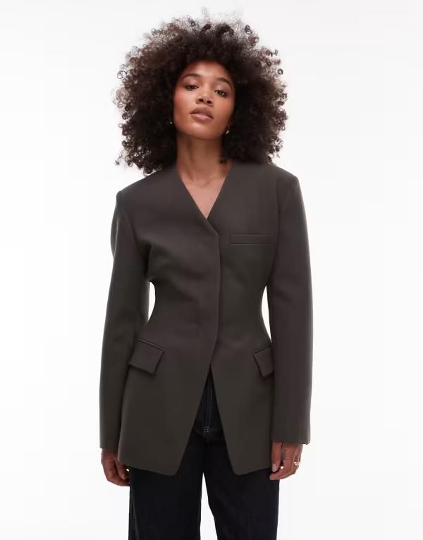 エイソス レディース アウター ジャケット・ブルゾン ブレザー ASOS DESIGN high break fitted waist blazer in olive Olive オリーブ