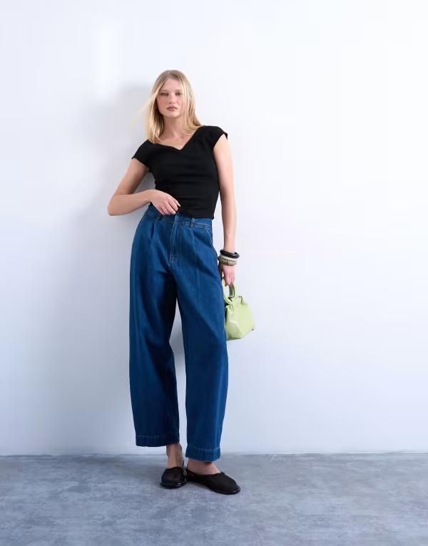 トップショップ レディース ボトムス デニムパンツ ワイドレッグ プリーツ ジーンズ Topshop wide leg pleated tailored jeans indigo RINSE INDIGO インディゴ