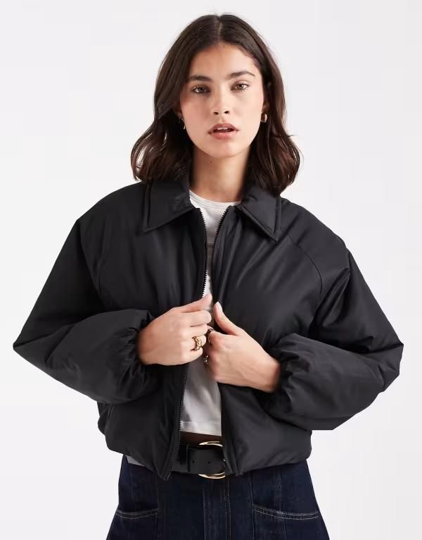 ブレーブソウル レディース アウター コート ジャケット Brave Soul short padded bomber jacket with collar Black ブラック