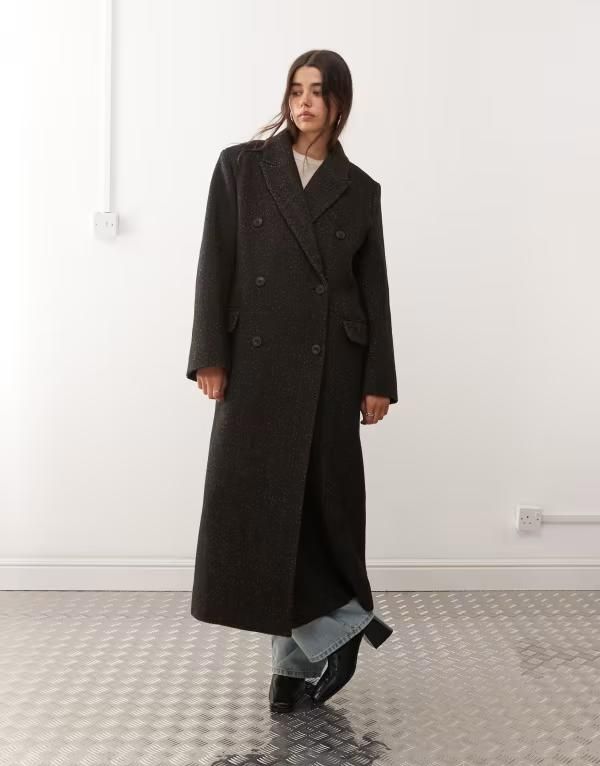 ウィークデイ レディース アウター コート ウール Weekday Logan wool blend oversized coat in mole herringbone Mole herringbone