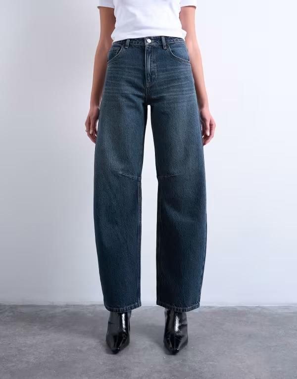 トップショップ レディース ボトムス デニムパンツ ジーンズ Topshop Barrel high rise jeans in deep Deep blue ブルー