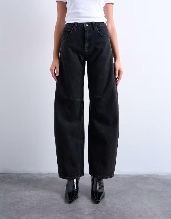 トップショップ レディース ボトムス デニムパンツ ジーンズ Topshop barrel high rise jeans in washed WASHED BLACK ブラック