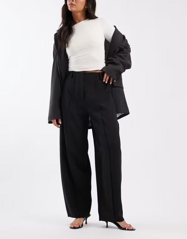 エイソス レディース ボトムス カジュアルパンツ パンツ ASOS DESIGN tailored extreme cocoon pintuck pants Black ブラック