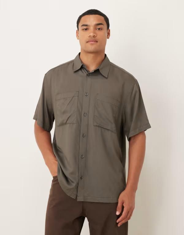 エイソス メンズ トップス シャツ ASOS DESIGN relaxed shirt BROWN ブラウン