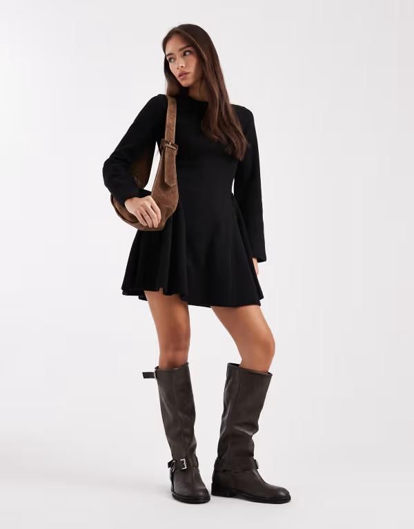 エイソス レディース トップス ワンピース ミニワンピース ミニ ASOS DESIGN supersoft long sleeve godet mini dress Black ブラック