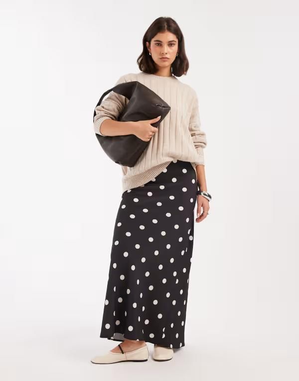 エイソス レディース ボトムス スカート ドット柄 ドット サテン マキシ ASOS DESIGN satin bias maxi skirt in polka dot Polka Dot ドット