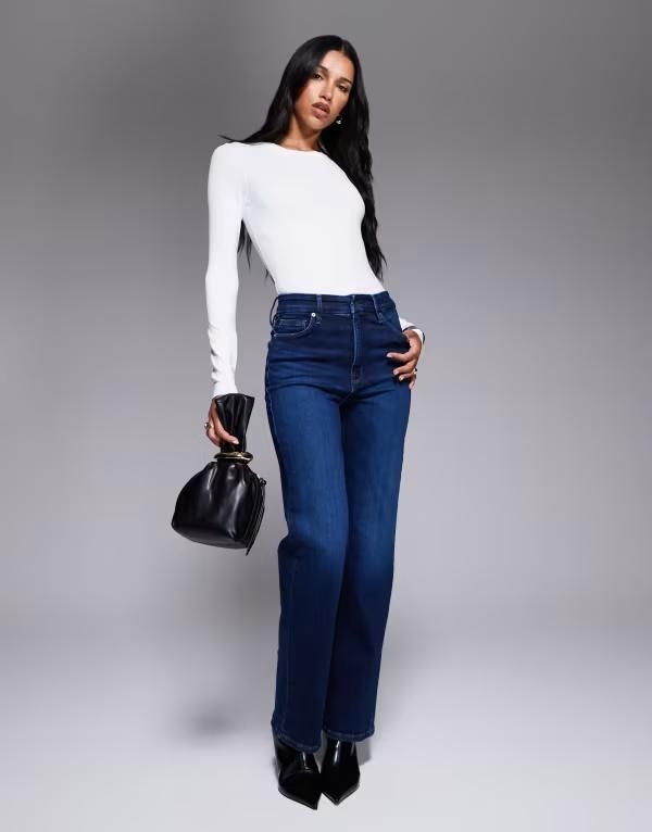 グッドアメリカン レディース ボトムス デニムパンツ ジーンズ Good American Soft Tech Good True straight jeans in dark wash Indigo 572 インディゴ