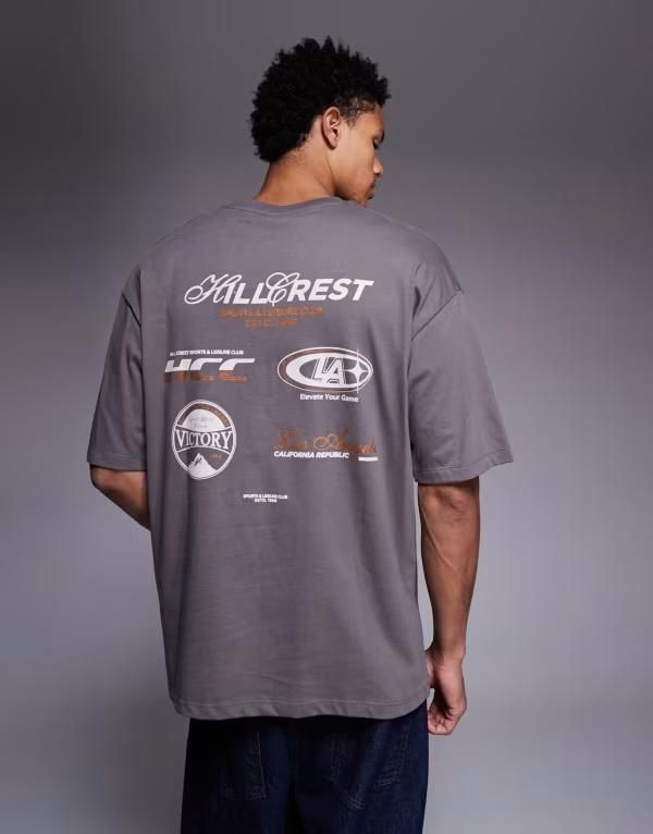 エイソス メンズ トップス Tシャツ グラフィック ASOS DESIGN boxy oversized tshirt with street graphics Volcanic Glass グレー