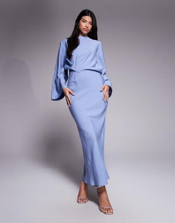 エイソス レディース トップス ワンピース マキシワンピース マキシ ASOS DESIGN long sleeve tucked waist bias maxi dress Blue ブルー 19,426円