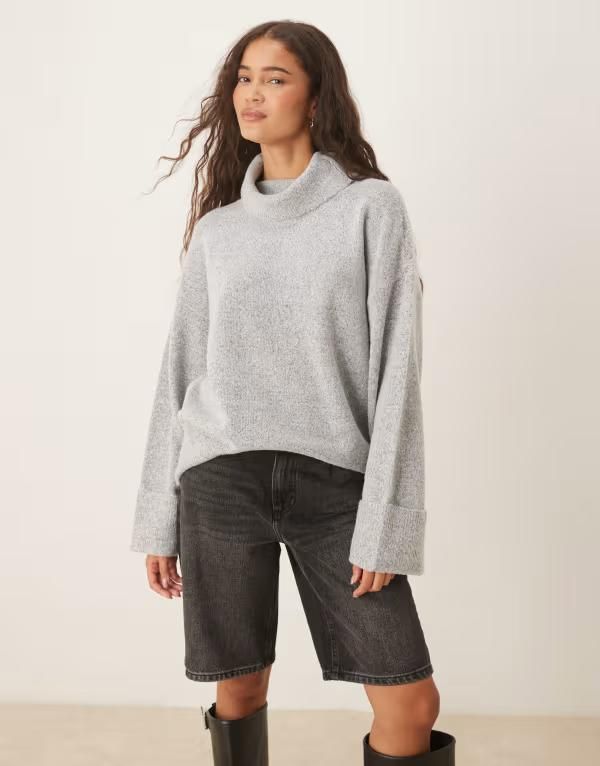 ヴィラ レディース アウター ニット・セーター セーター ニット VILA roll neck knit sweater with cuff detail in light gray melange Light Gray Melange グレー