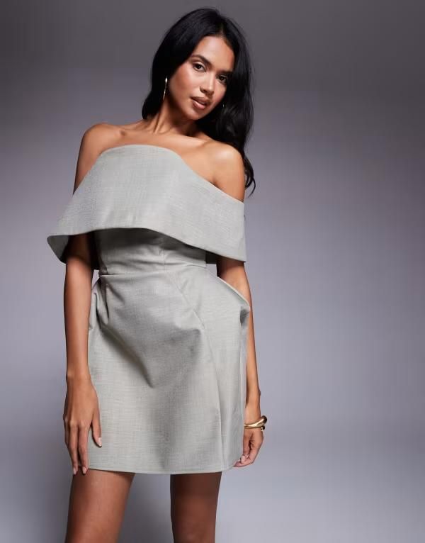 エイソス レディース トップス ワンピース ミニワンピース ミニ スカート ASOS DESIGN structured deep fold off the shoulder mini dress with angled skirt in stone Ston 12,305円