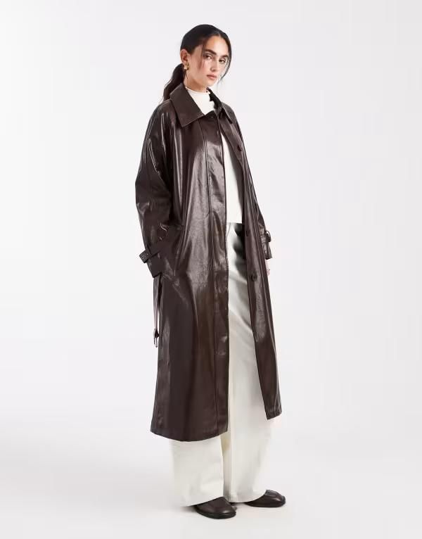 エイソス レディース アウター ジャケット・ブルゾン ジャケット ASOS DESIGN vinyl top collar trench jacket in chocolate Chocolate チョコレート