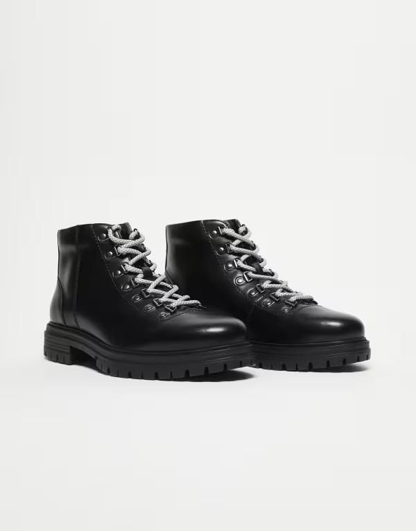 エイソス メンズ シューズ ブーツ・レインブーツ レース ASOS DESIGN hiker lace up boots with cleated sole Black ブラック