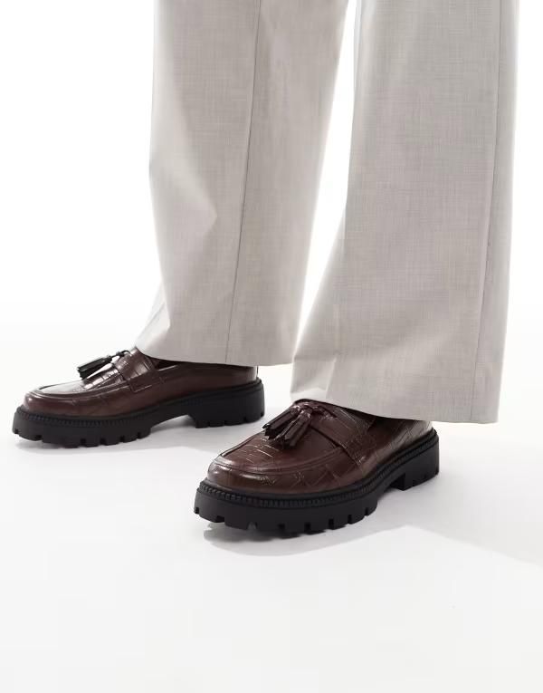 エイソス メンズ シューズ スリッポン・ローファー ローファー ASOS DESIGN loafers with western detail on cleated sole BROWN ブラウン