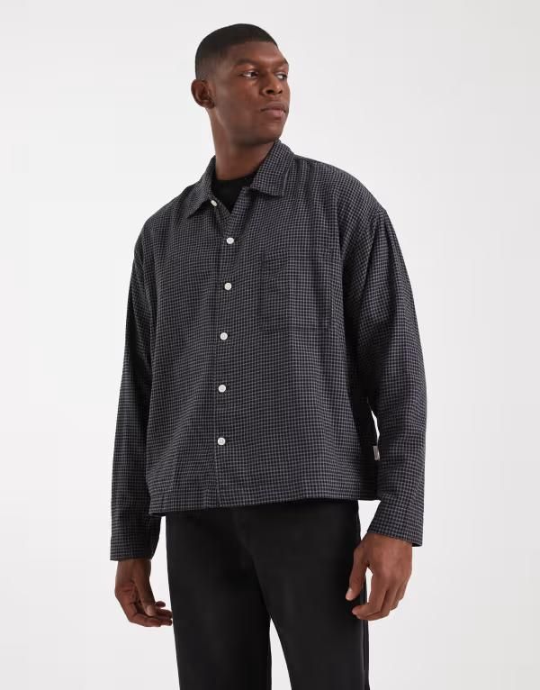 ジャック アンド ジョーンズ メンズ トップス シャツ ミニ Jack Jones boxy shirt mini plaid City Skyline ブラック