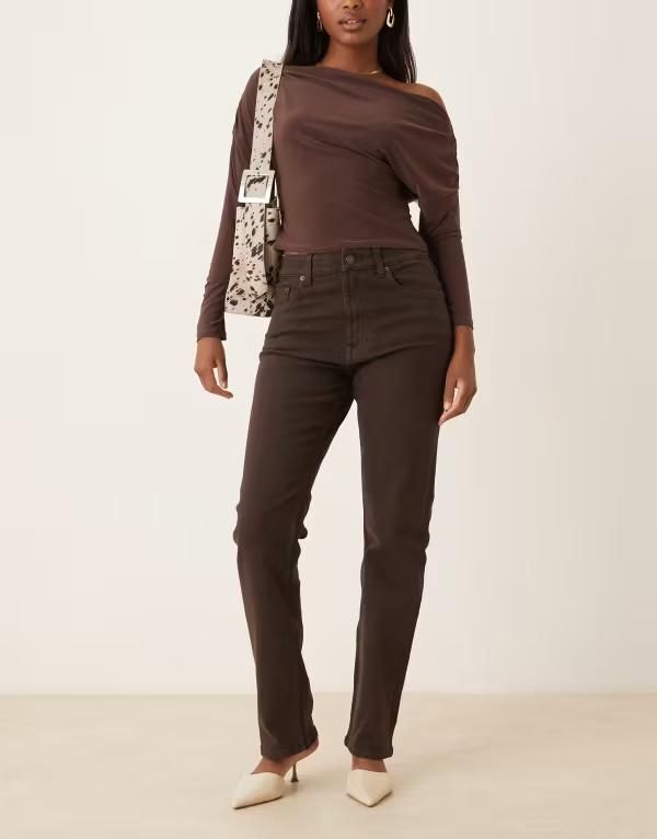 エイソス レディース ボトムス デニムパンツ ジーンズ ASOS DESIGN high waisted slim straight jeans in chocolate Chocolate チョコレート
