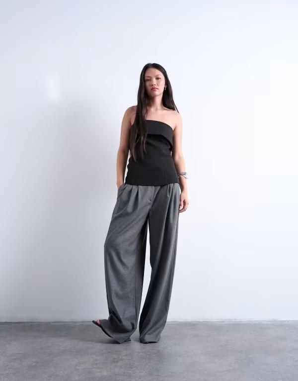 トップショップ レディース トップス タンクトップ Topshop foldover longline bandeau top Black ブラック