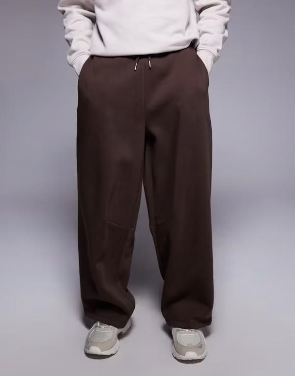 エイソス メンズ ボトムス カジュアルパンツ ワイドレッグ パンツ スウェットパンツ ASOS DESIGN wide leg sweatpants Bracken ブラウン