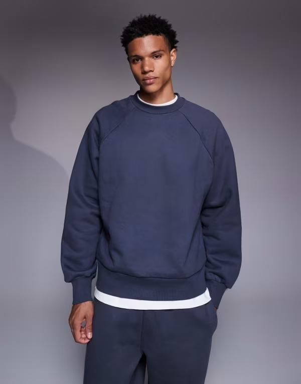 エイソス メンズ アウター パーカー・スウェット スウェット シャツ ASOS DESIGN premium oversized sweatshirt in 650gsm NAVY ネイビー