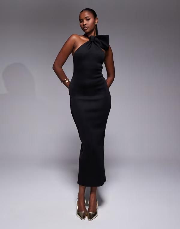 エイソス レディース トップス ワンピース マキシワンピース マキシ ASOS DESIGN bow neck sculpted maxi dress Black ブラック