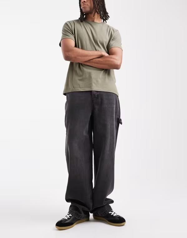 コルージョン メンズ ボトムス デニムパンツ ジーンズ COLLUSION baggy carpenter mid rise jeans in washed WASHED BLACK ブラック
