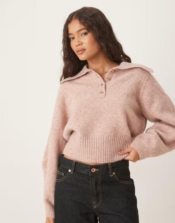 エイソス レディース アウター ニット・セーター ポロシャツ ASOS DESIGN waisted polo shirt PINK ピンク