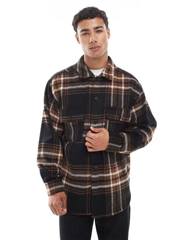 ジャック アンド ジョーンズ メンズ トップス シャツ Jack Jones overshirt check Monks robe ブラウン