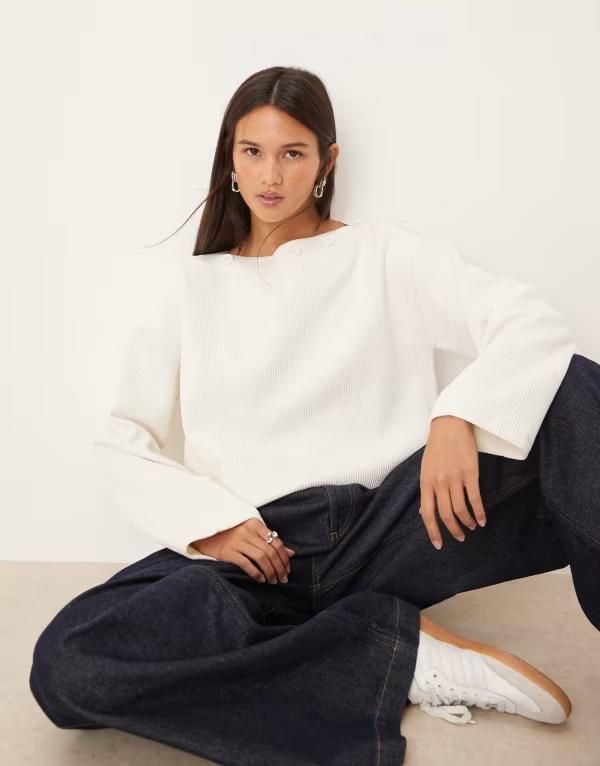 エイソス レディース トップス Tシャツ ASOS DESIGN oversized button detail long sleeve in cream CREAM クリーム