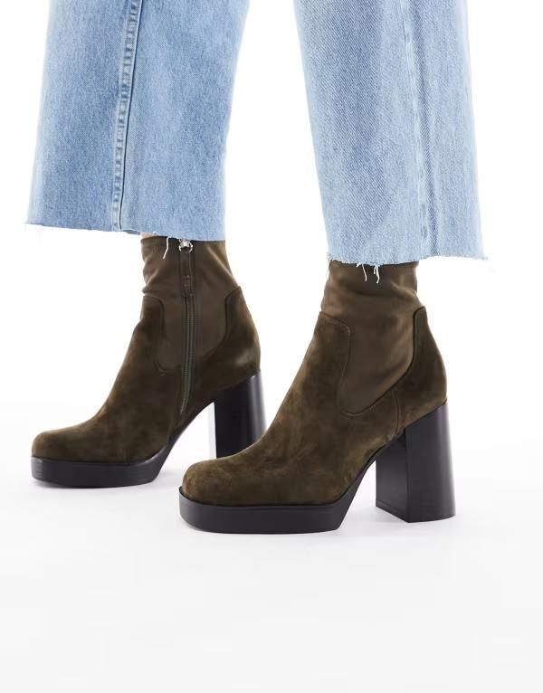 アルド レディース シューズ ブーツ・レインブーツ アンクル ブーツ レザー ヒール ALDO Seraphica block heel high ankle sock boots leather Mid Brown ブラウン