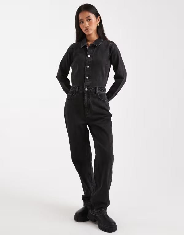 ミスセルフフリッジ レディース トップス ジャンプスーツ デニム Miss Selfridge denim boiler suit wash Black ブラック