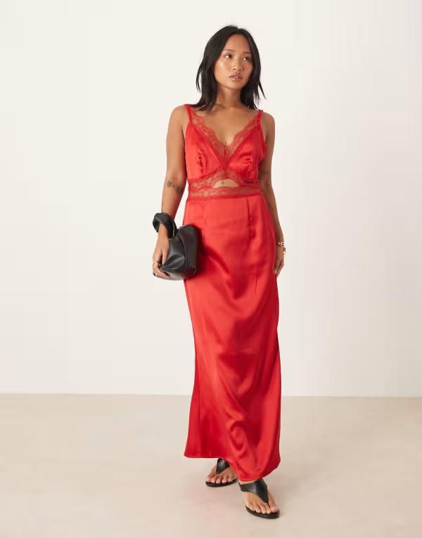 ネバーフリードレスド レディース トップス ワンピース プチ Never Fully Dressed Petite Mimi slip midaxi dress in tomato Tomato Red レッド