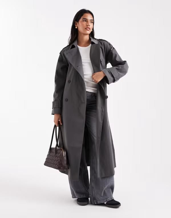 エイソス レディース アウター コート ASOS DESIGN longline trench coat in charcoal Charcoal チャコール 23,660円