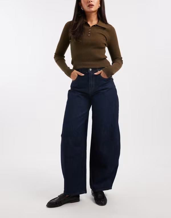 オンリー レディース ボトムス デニムパンツ ハイウエスト ジーンズ ONLY Taylor high waist barrel leg jeans in dark MID BLUE ブルー