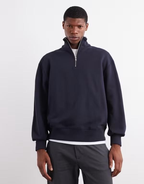 エイソス メンズ アウター パーカー・スウェット ハーフジップ スウェット シャツ ASOS DESIGN premium heavyweight oversized quarter zip sweatshirt 400gsm Deep well ネイビー