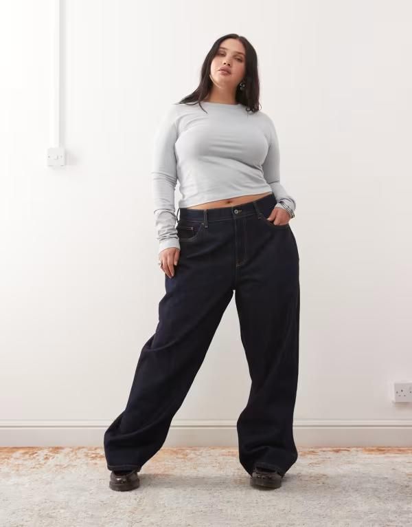 コルージョン レディース ボトムス デニムパンツ プラスサイズ ジーンズ COLLUSION Plus X001 antifit mid rise jeans in rinse Rinse