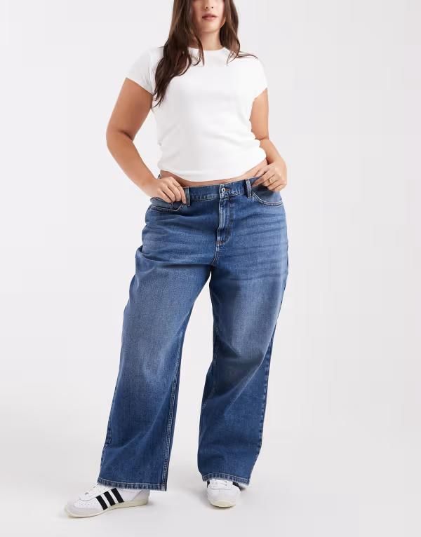 コルージョン レディース ボトムス デニムパンツ プラスサイズ ジーンズ COLLUSION X001 Plus antifit mid rise jeans in mid MID BLUE ブルー