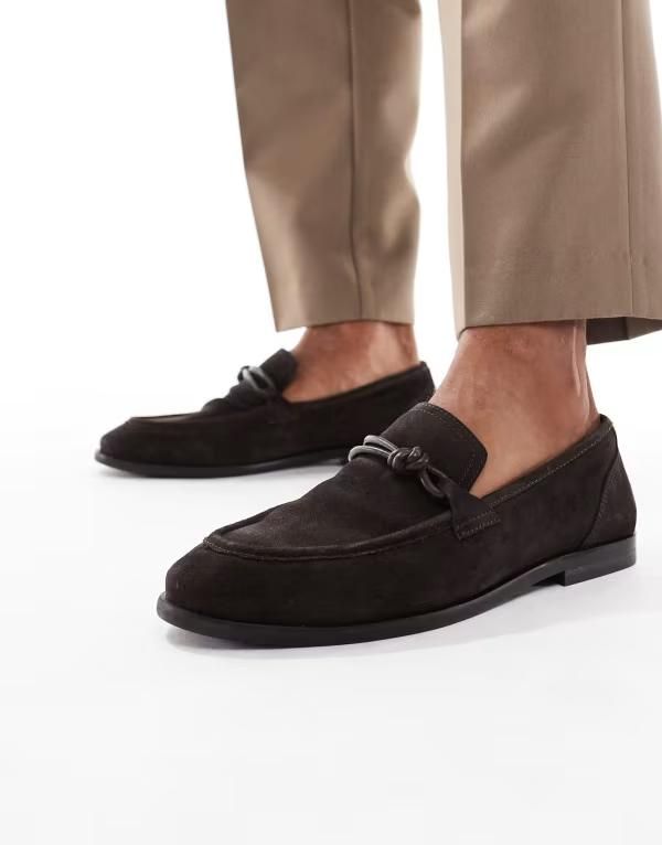 エイソス メンズ シューズ スリッポン・ローファー スエード ローファー ASOS DESIGN slim loafers suede BROWN ブラウン