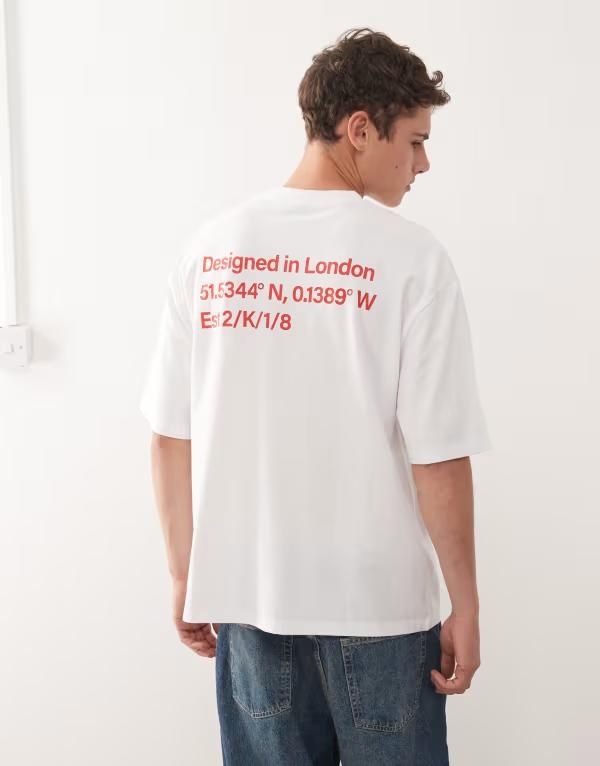 コルージョン メンズ トップス Tシャツ プリント シャツ COLLUSION skater fit Tshirt with red print WHITE ホワイト