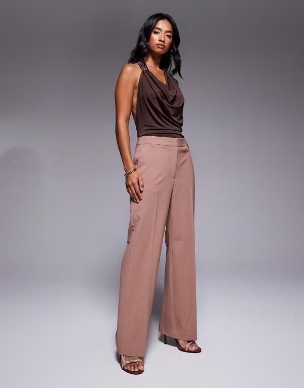 エイソス レディース ボトムス カジュアルパンツ プチ パンツ ASOS DESIGN Petite tailored slim straight pants in mocha Mocha モカ