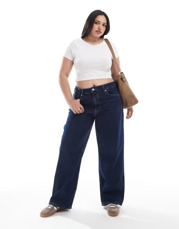 エイソス レディース ボトムス デニムパンツ ワイドレッグ ASOS Curve ASOS DESIGN Curve wide leg dad jean in rinse Rinse