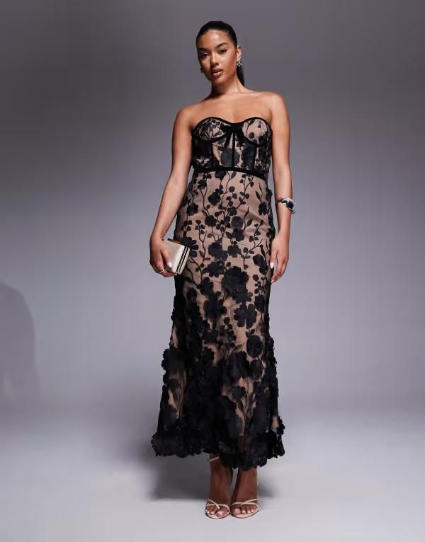 ジャーロ レディース トップス ワンピース レース Jarlo lace corset midaxi dress and mocha Black ブラック