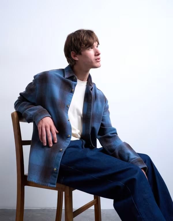 トップマン メンズ トップス シャツ リラックスフィット Topman relaxed fit washed plaid shirt Washed blue ブルー 16,860円