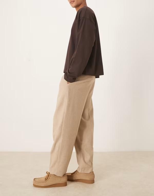 エイソス メンズ ボトムス カジュアルパンツ プリーツ パンツ ウール ASOS DESIGN pleated oversized tapered wool blend dress pants in stone BEIGE ベージュ 7,489円