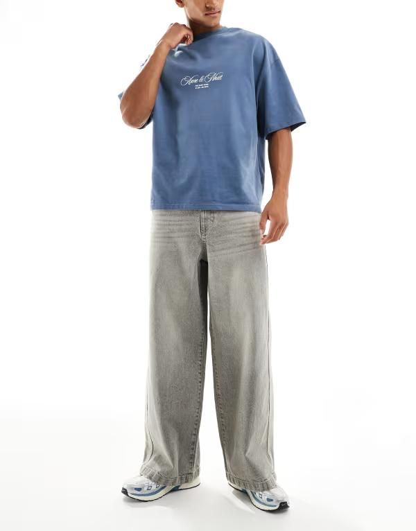 エイソス メンズ ボトムス デニムパンツ ジーンズ ASOS DESIGN super baggy jeans with side panel wash Gray wash グレー