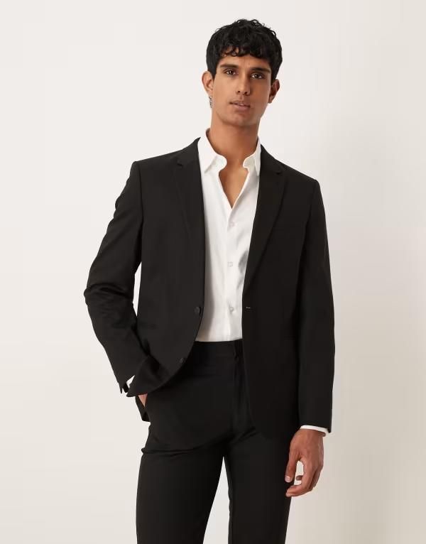 エイソス メンズ アウター ジャケット・ブルゾン ジャケット ASOS DESIGN slim suit jacket Black ブラック